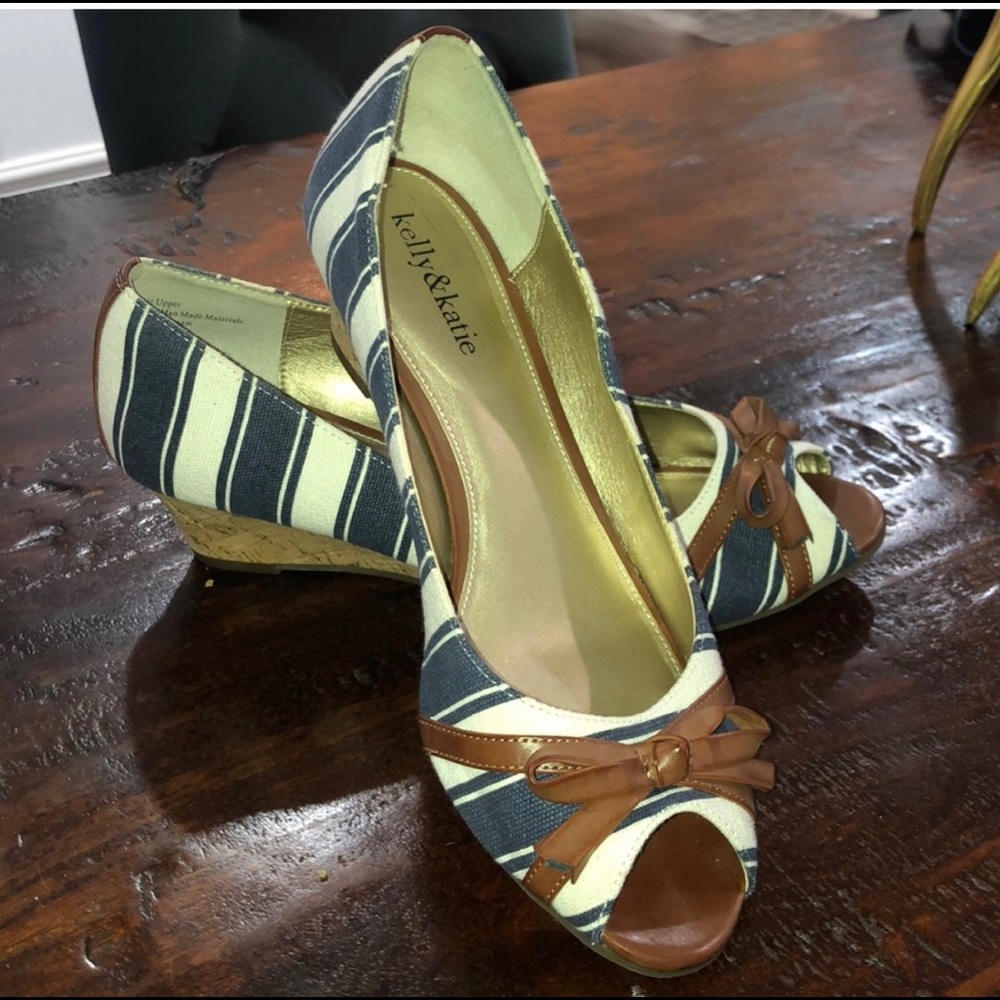 Kelly and Katie striped peep toe wedge shoes